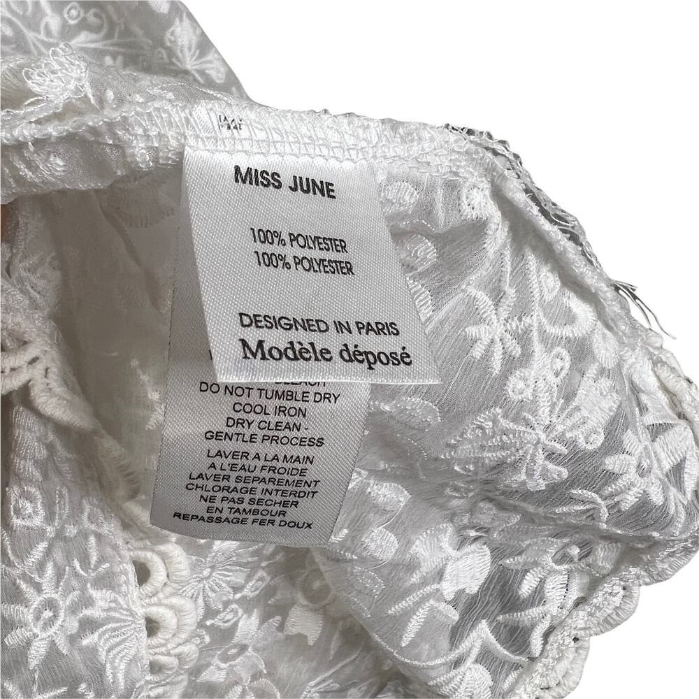 Miss June Blouse Womens 10 White Embroidered Boho Tassel Lantern Sleeve Top - Picture 8 of 8